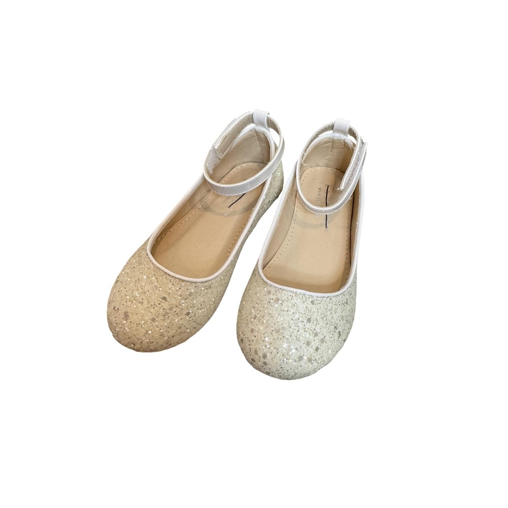 Kailee P Shoes Girls Size 9‎ White Glitter Mary Jane Flats Ankle Strap Wedding